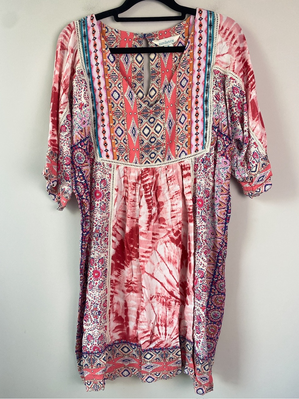 Sundance Womens Wild Providence Tunic Mini Dress M Pink Floral Boho Southwestern
